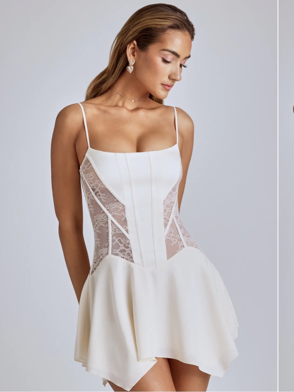 Anniken Lace Handkerchief Hem Mini Dress in Ivory - Picture 5 of 8